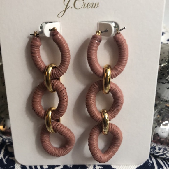 NWT J. Crew Cotton Raffia- Wrapped Chain Earrings - Picture 2 of 3